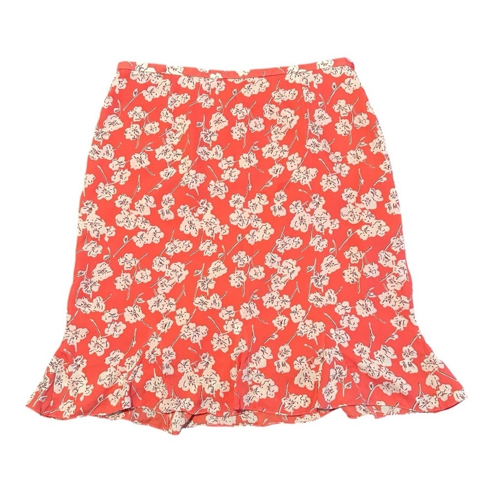 Charter Club Women's Coral/Red Floral Skirt with Ruffles Size 14